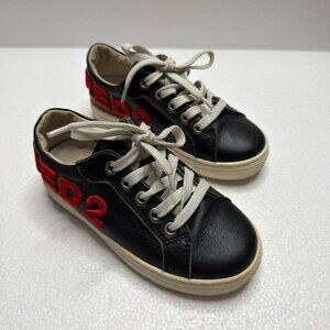 DSQUARED2 Boys Black Leather Sneakers Lace Up Low Top Designer Shoes